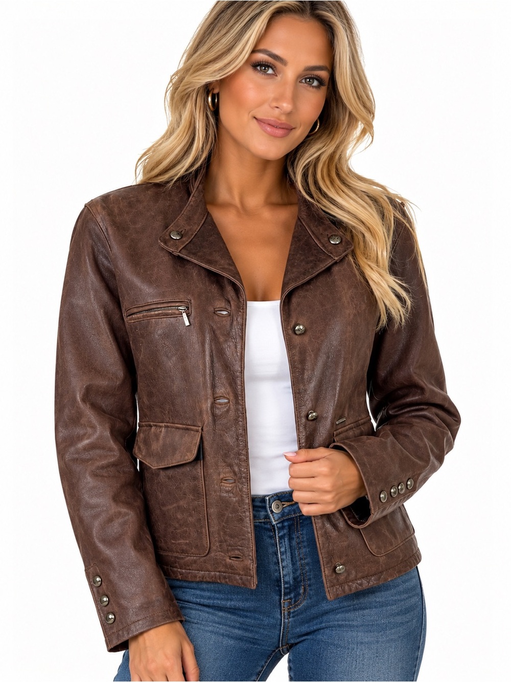 Harley Davidson Women’s L Brown Distressed Leather Motorcycle Jacket